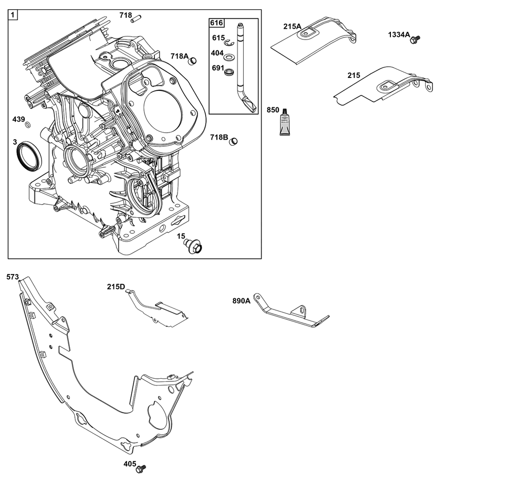Cylinder Group Diagram and Parts List for 611477-1247-J1  Briggs and Stratton Engine
